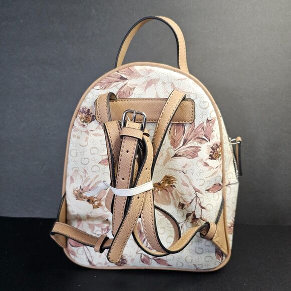 GUESS Women\'s Nude Tan White Floral Small Backpack/Purse Bag Handbag Logo main image 5